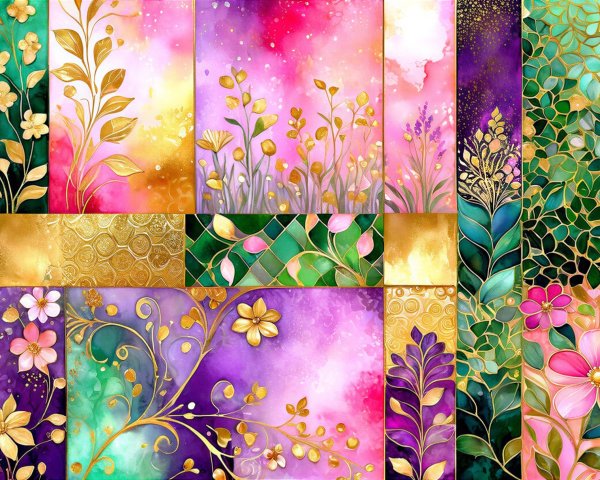 Vibrant Floral and Botanical Patterns in Collage Form