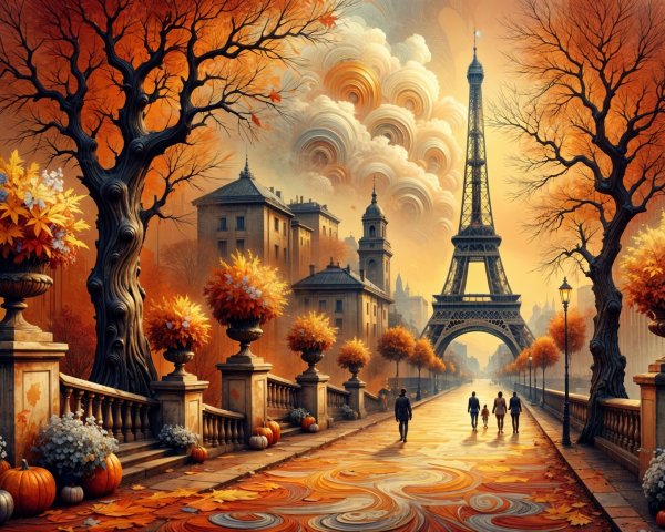 Eiffel Tower Amidst Autumn Foliage and Cozy Pathway