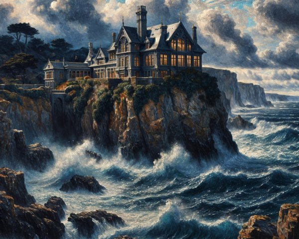 Majestic mansion on a cliff with ocean views