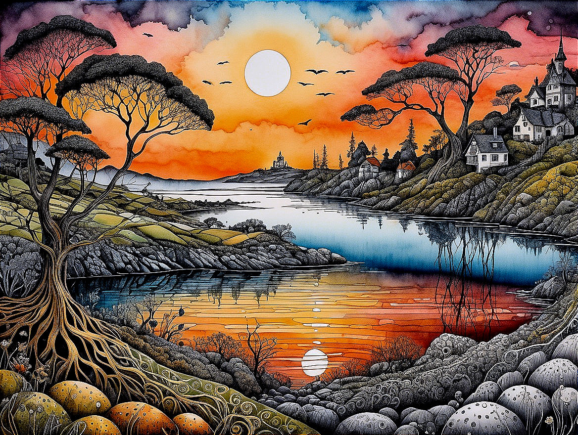 Tranquil Sunset Landscape with Colorful Sky and Water