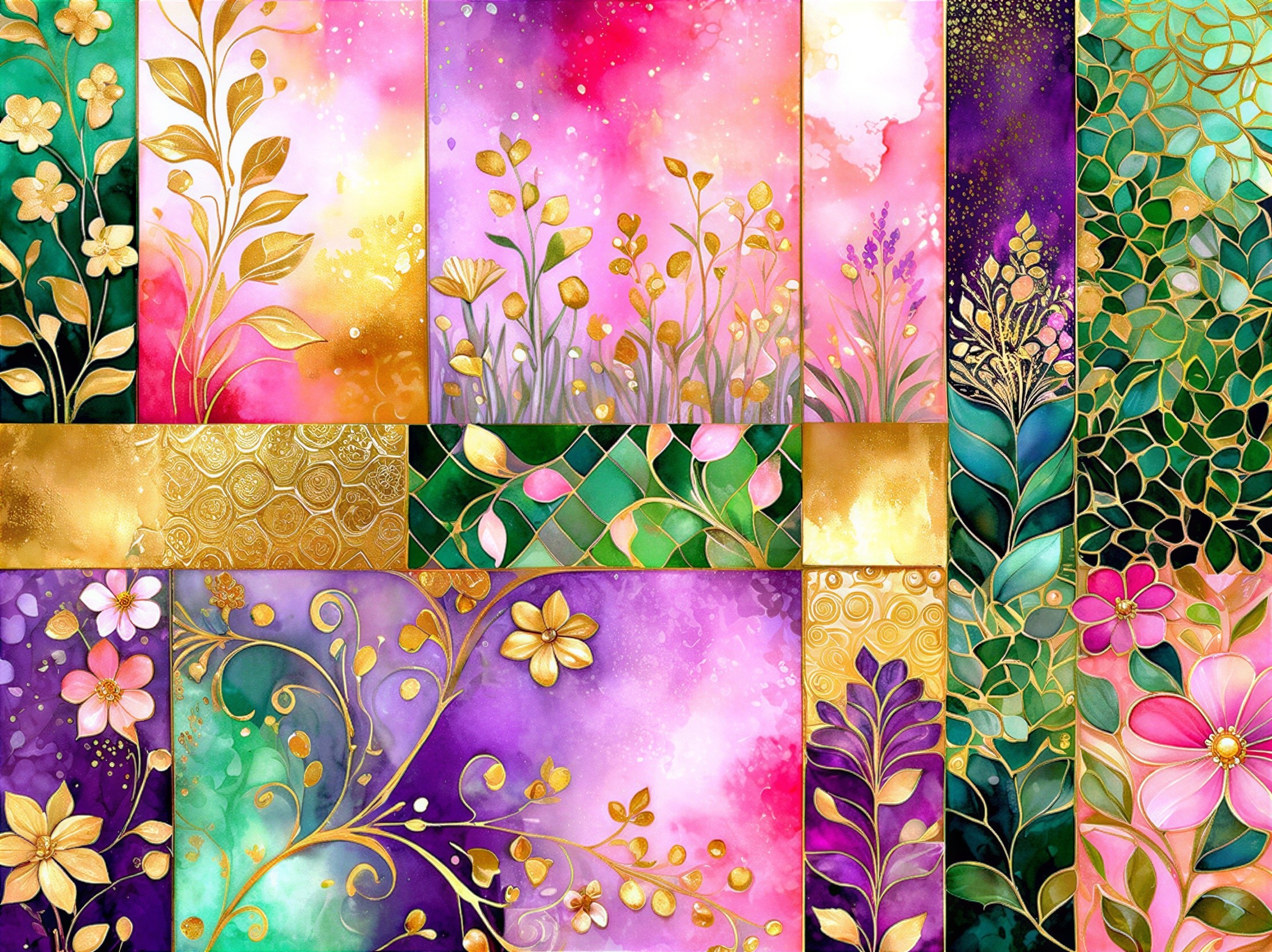 Vibrant Floral and Botanical Patterns in Collage Form