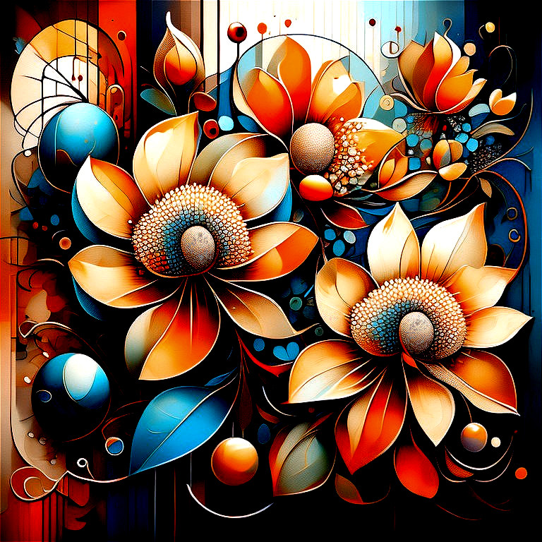 Abstract Floral Composition in Warm Colors and Patterns