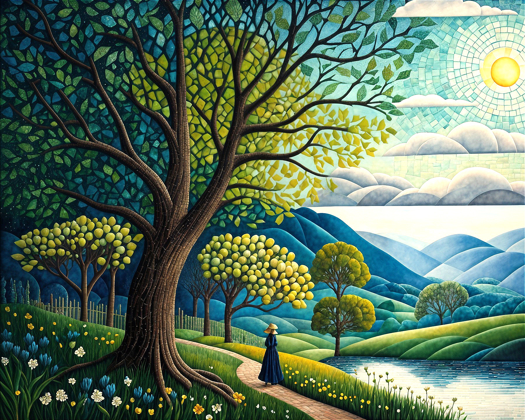 Vibrant Landscape with Winding Path and River