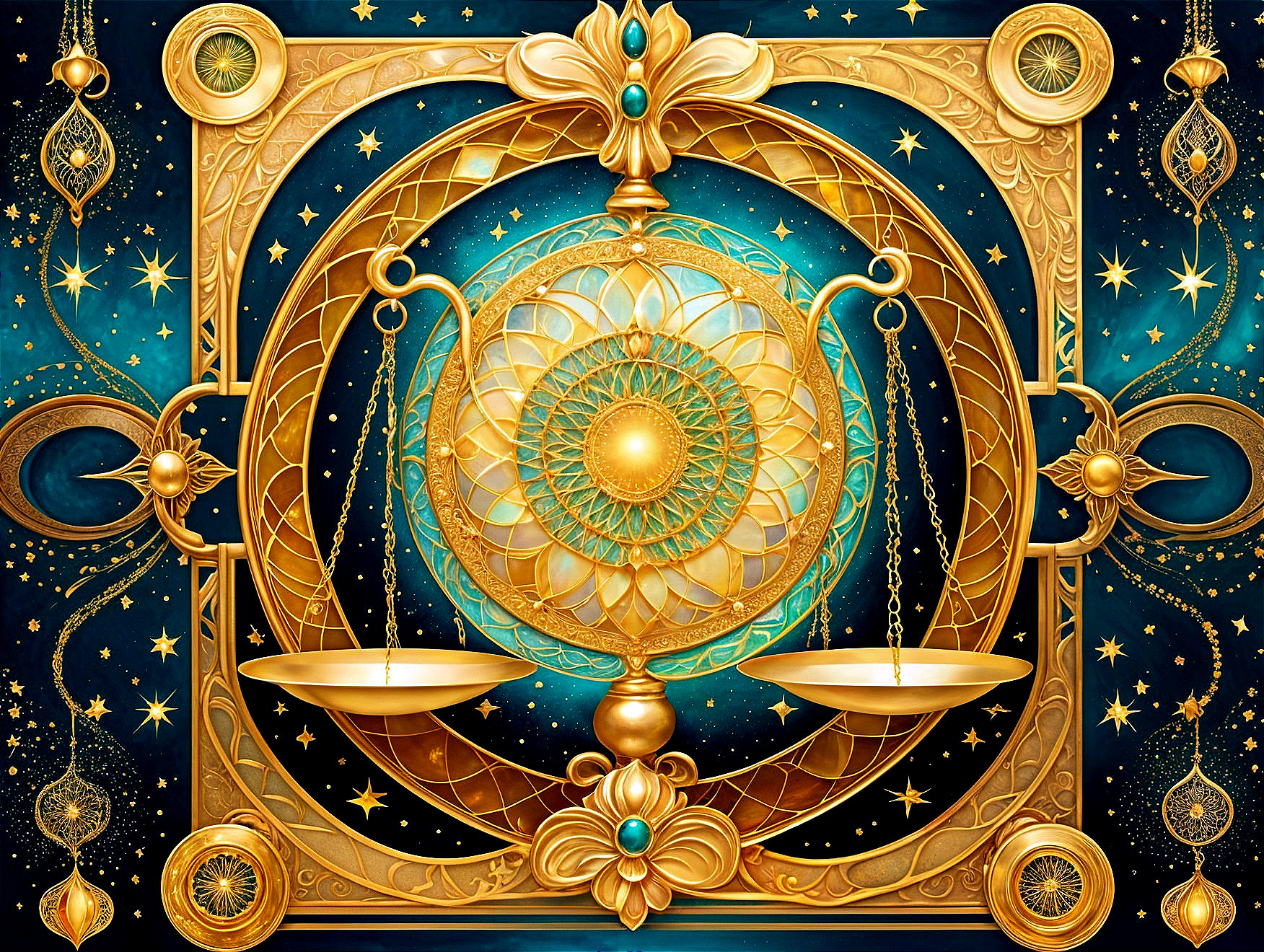 Ornate golden scale symbolizing balance and justice