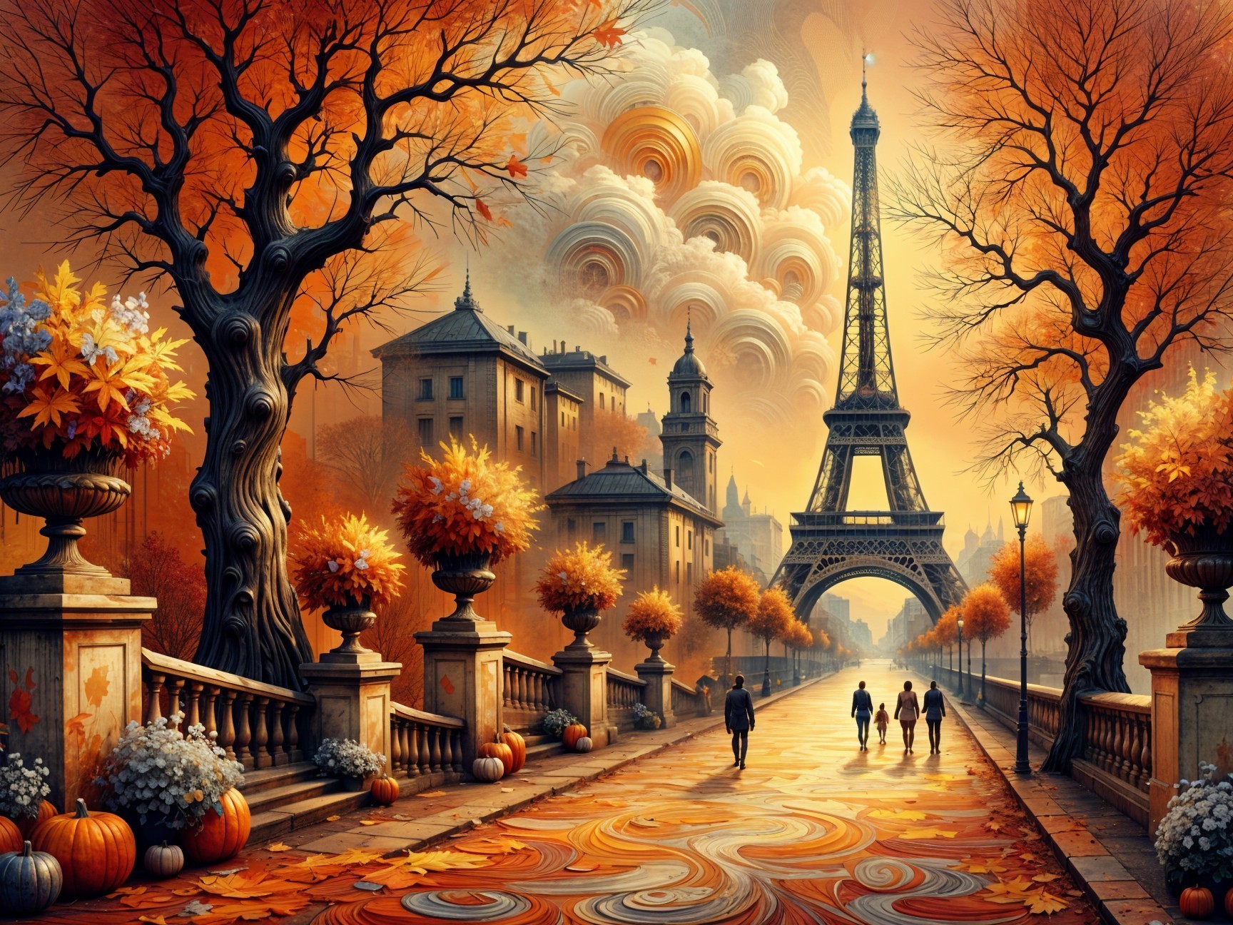 Eiffel Tower Amidst Autumn Foliage and Cozy Pathway