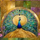 Vibrant Abstract Composition with Sun and Bird Elements