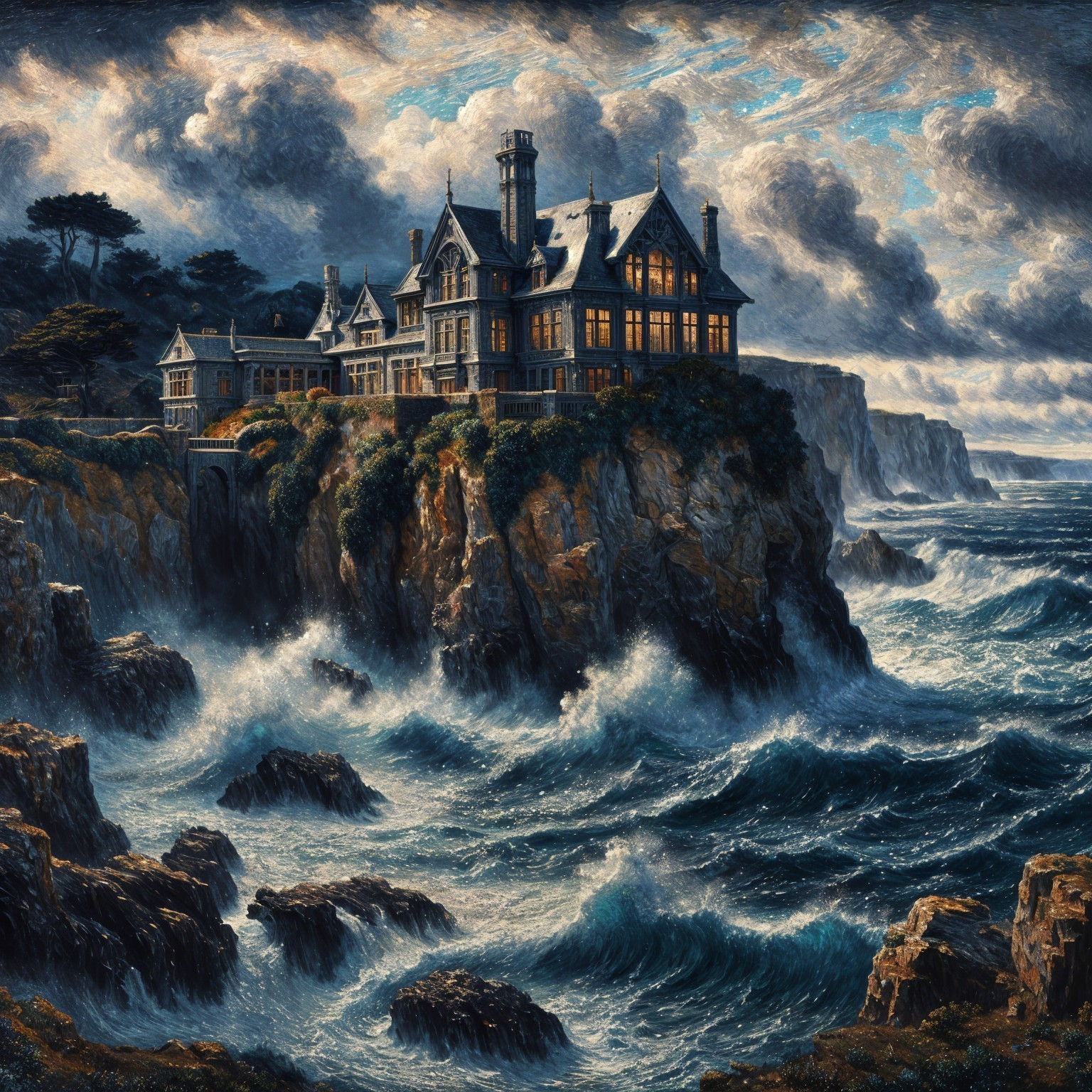 Majestic mansion on a cliff with ocean views