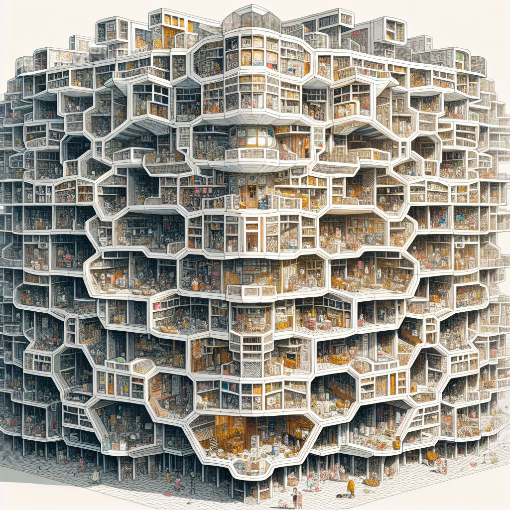 Futuristic Honeycomb Building with Multi-Layered Design