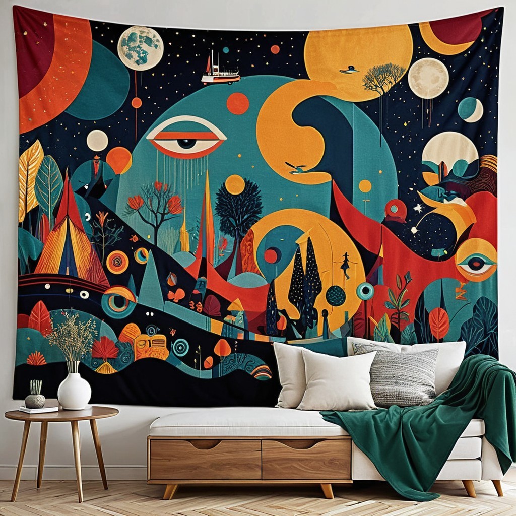 Vibrant Tapestry of Abstract Landscape and Celestial Elements