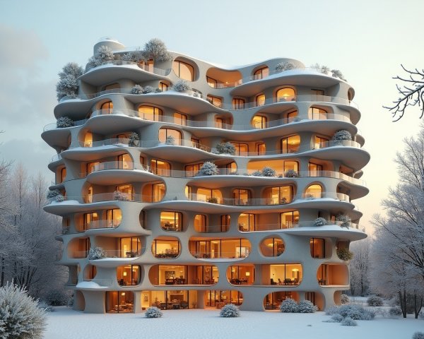 Modern Multi-Story Building with Organic Facade Design