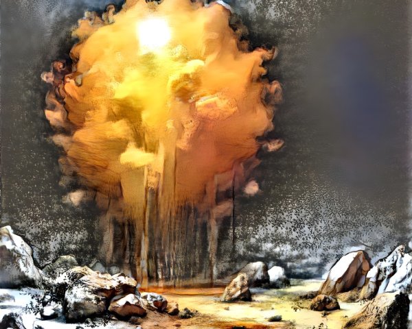 Dramatic Orange and Yellow Explosion in Rocky Landscape