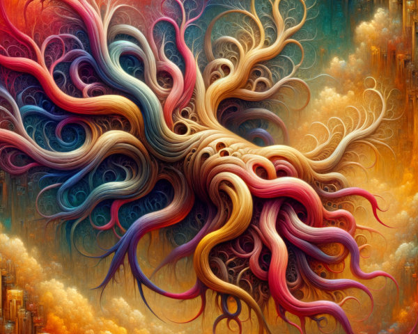 Vibrant Abstract Design with Colorful Swirling Tendrils