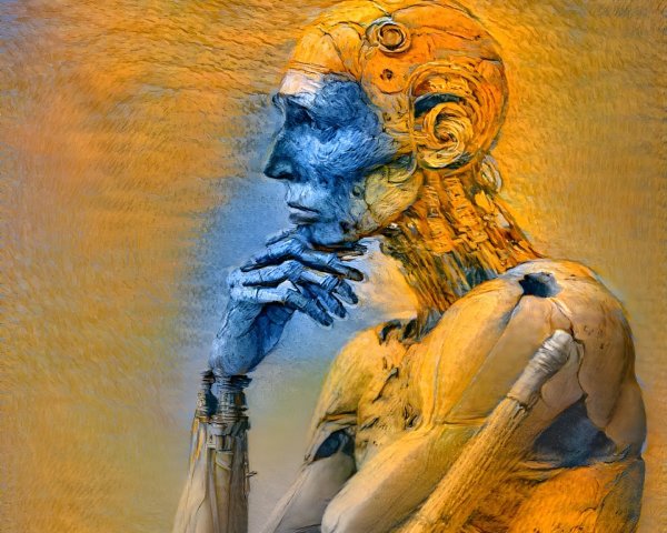 Futuristic Humanoid Figure with Organic and Mechanical Elements