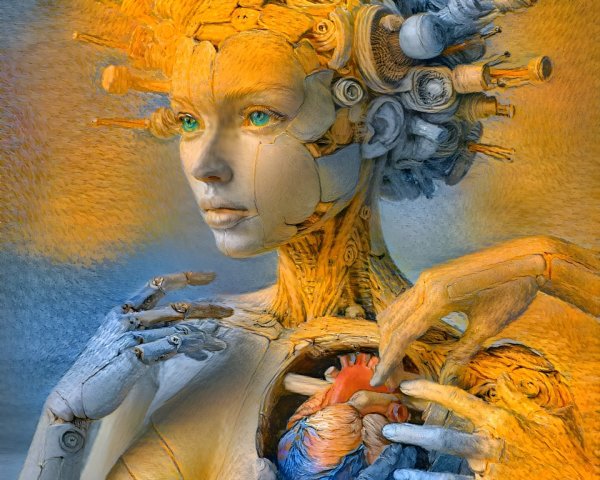 Humanoid Figure Blending Organic and Robotic Elements