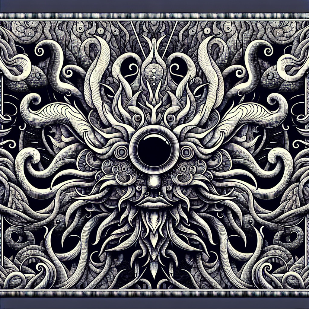 Intricate Surrealist Design with Monochromatic Patterns