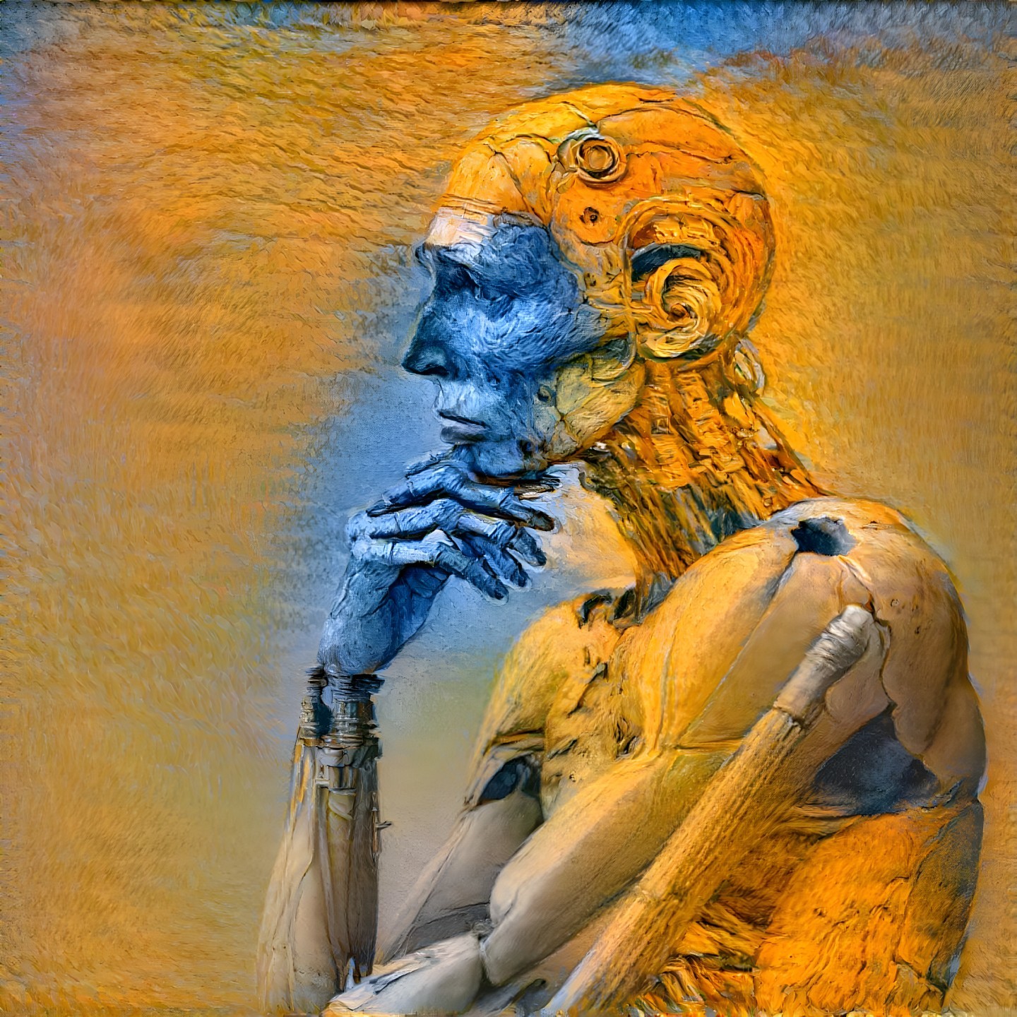 Futuristic Humanoid Figure with Organic and Mechanical Elements