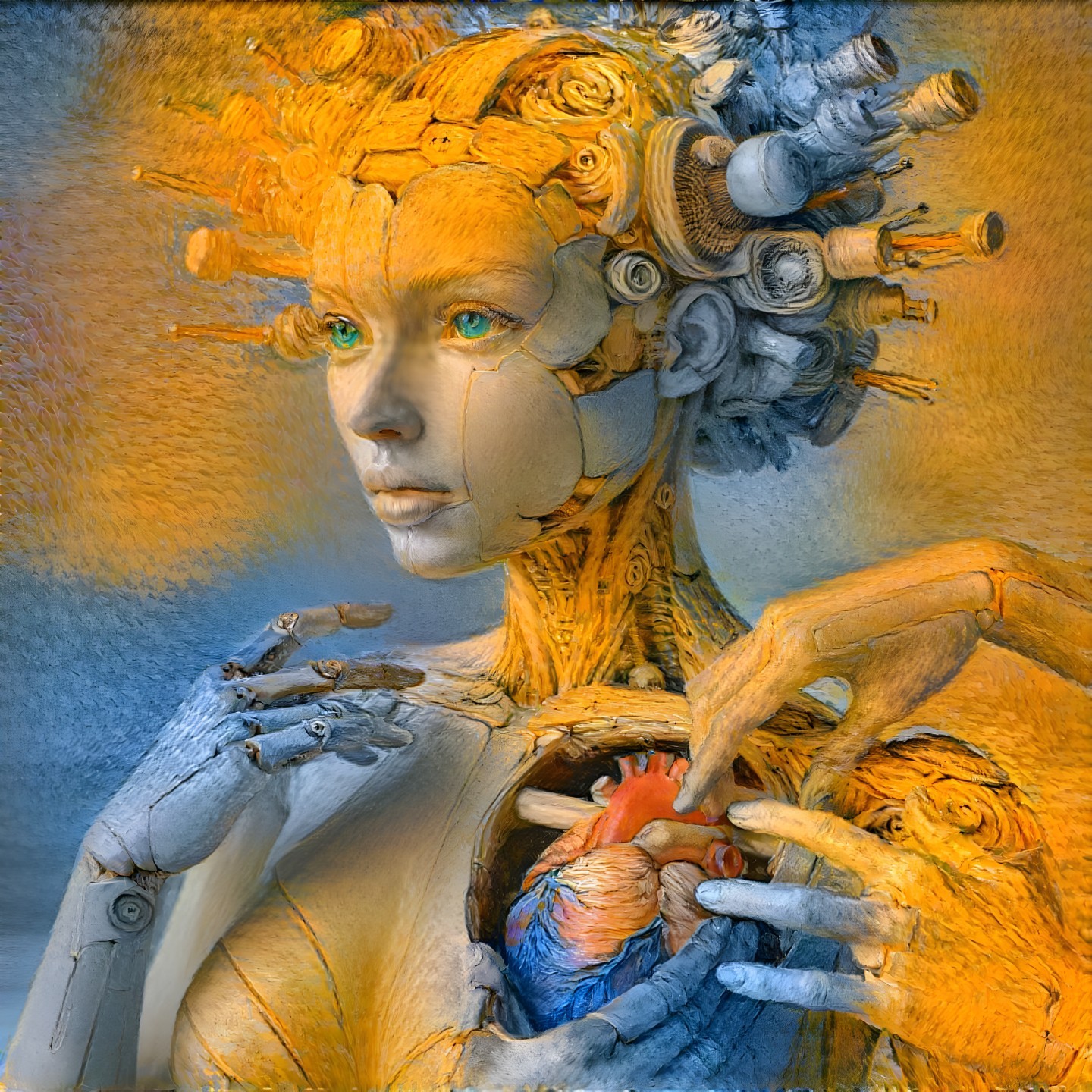 Humanoid Figure Blending Organic and Robotic Elements