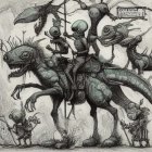 Surreal Scene with Whimsical Creature and Space Suit Figure