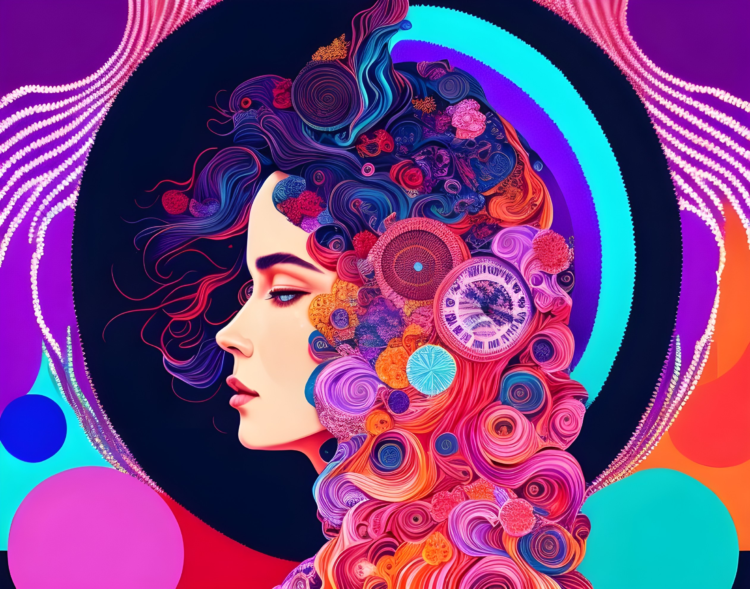 Vibrant Female Profile with Colorful Abstract Patterns