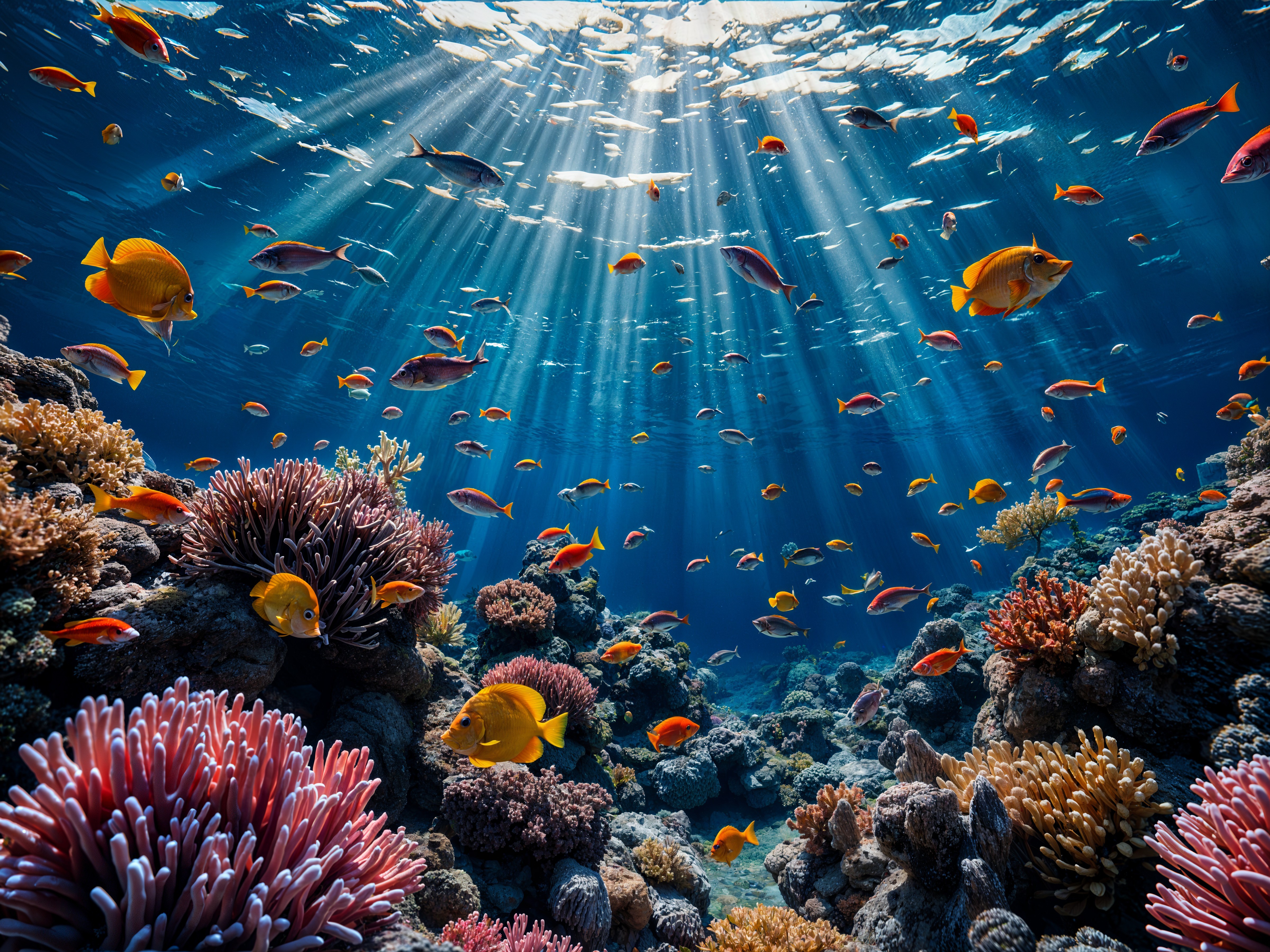 Vibrant Underwater Scene with Colorful Marine Life