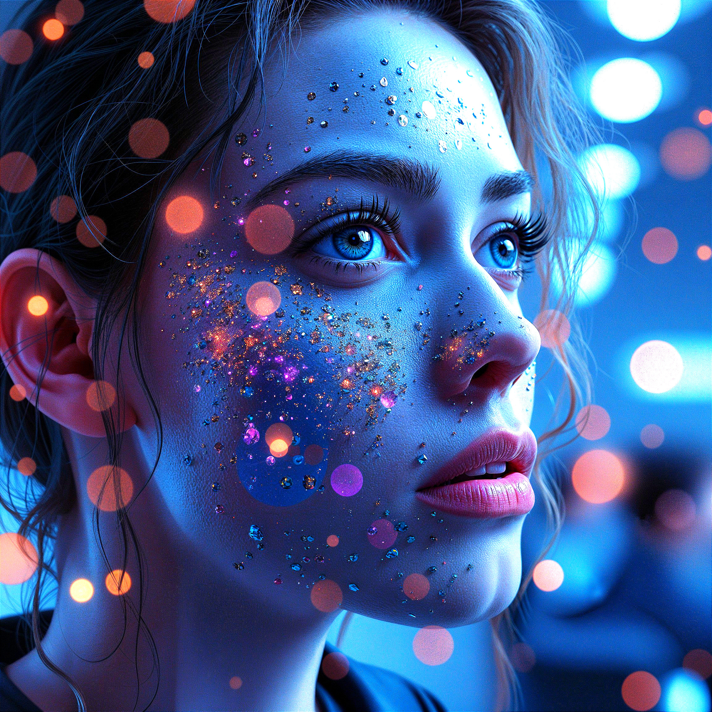 Close-up Portrait of a Young Woman with Blue Eyes