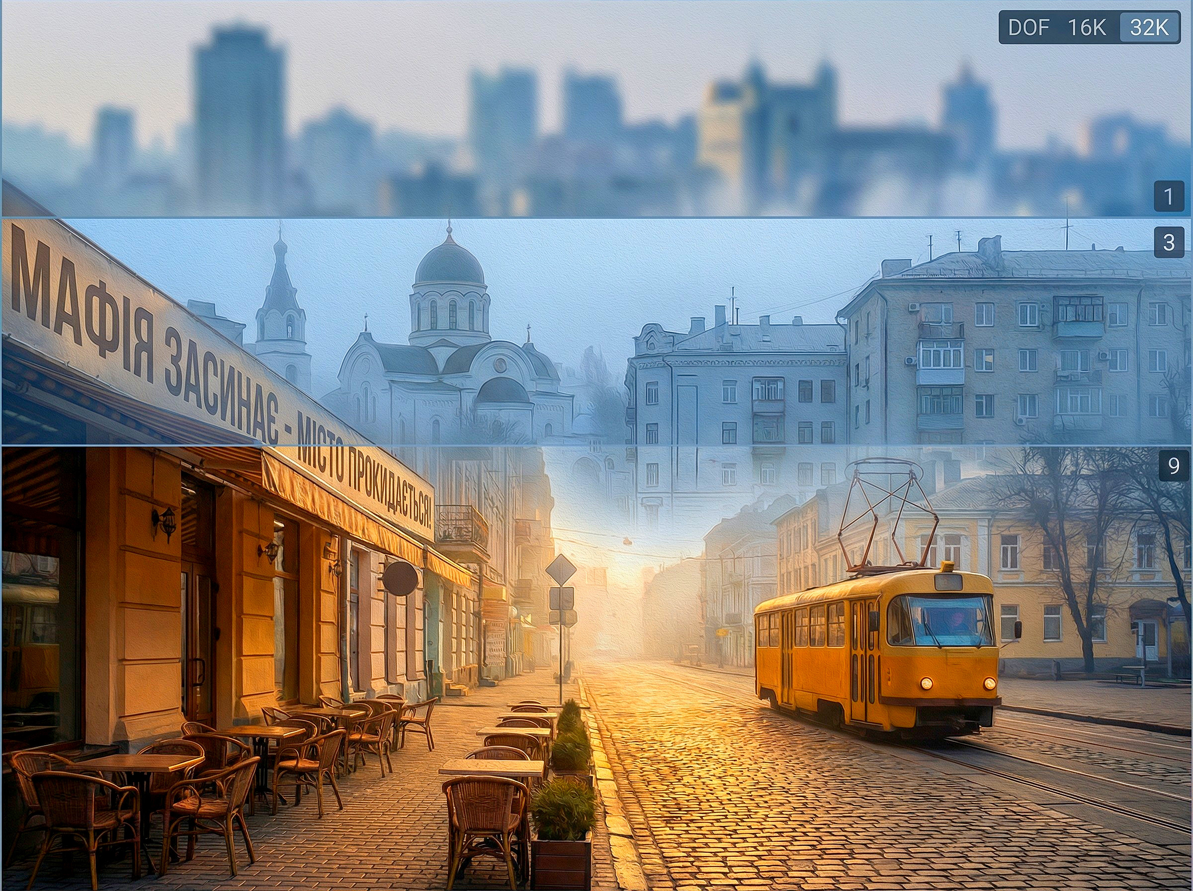 Composite Image of Cityscapes with Varied Depths of Field