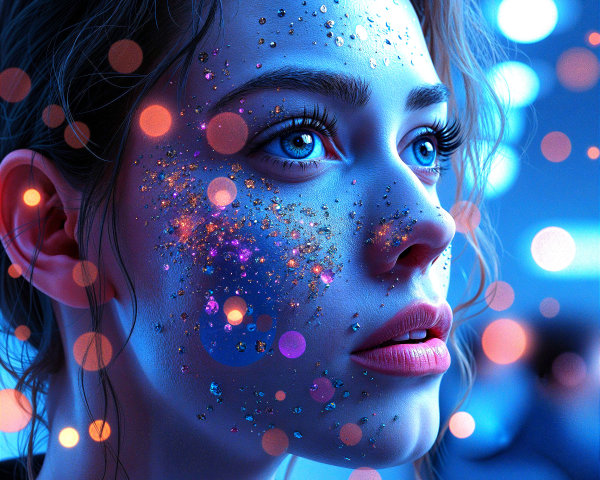 Close-up Portrait of a Young Woman with Blue Eyes