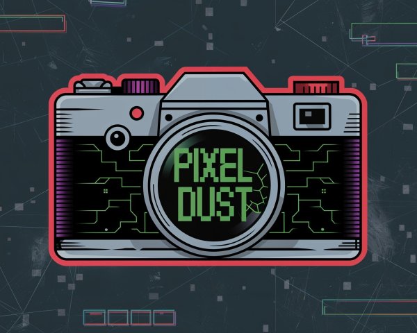 Retro Illustrated Camera with Pixel Dust Design