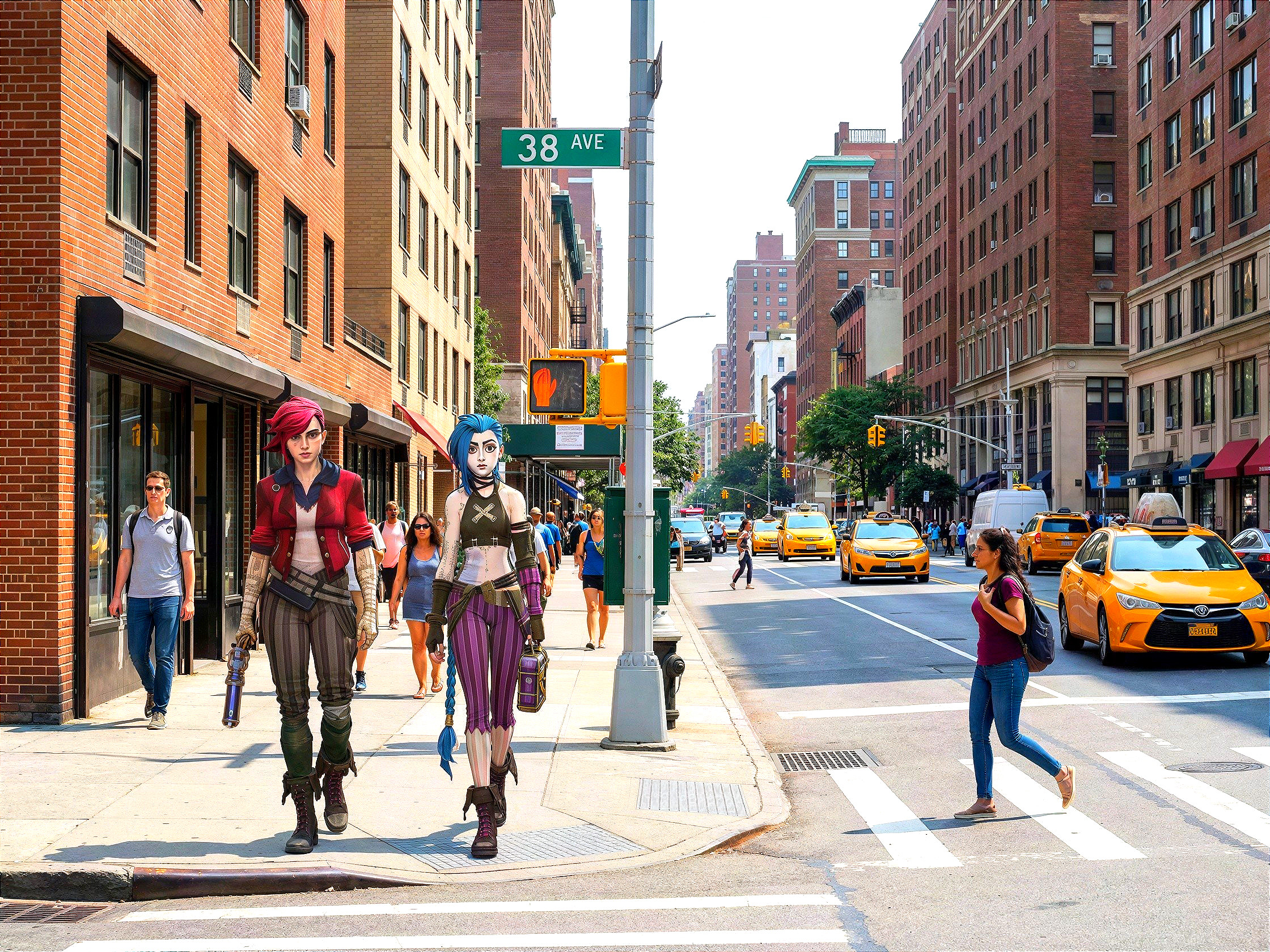 New York City Street Scene with Anime Characters