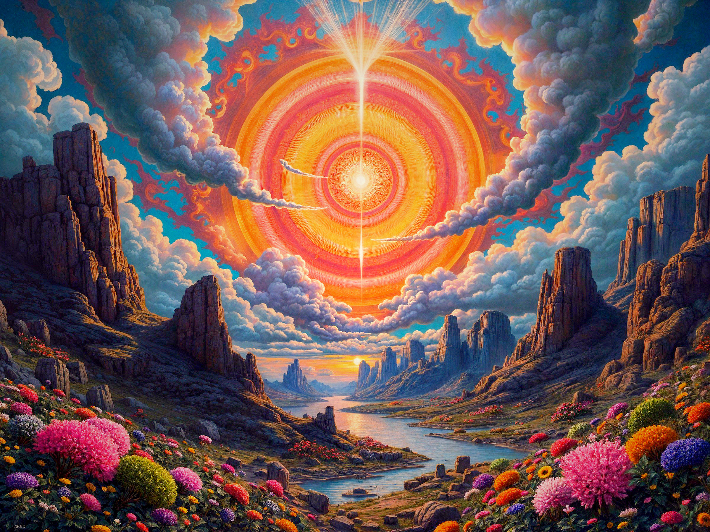Vibrant Otherworldly Landscape with Rock Formations