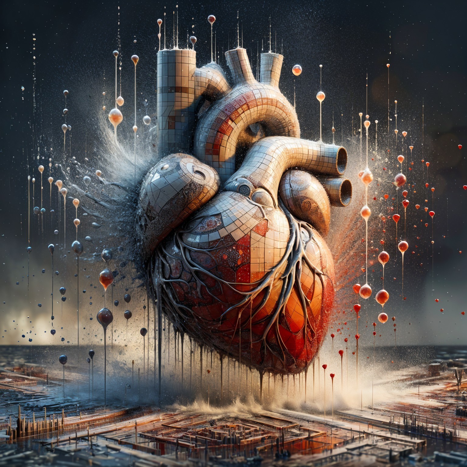 Surreal Heart of Geometric Shapes in Abstract Landscape