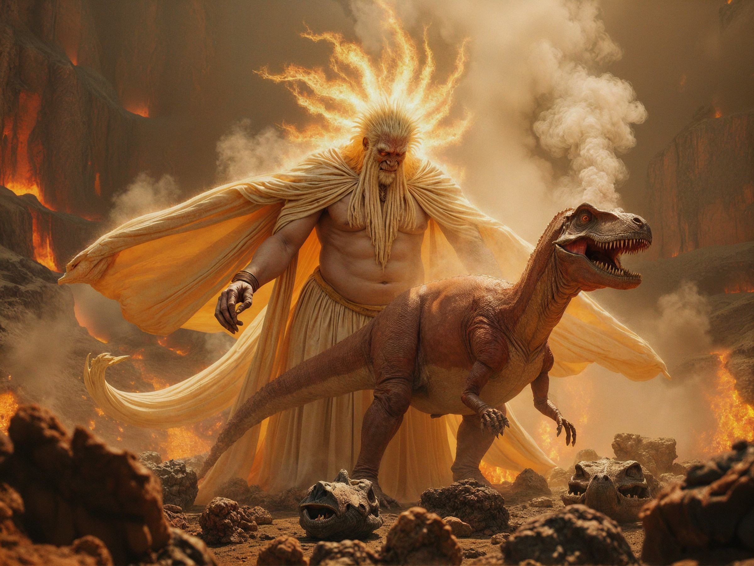 Dramatic Landscape with Powerful Figure and Dinosaur