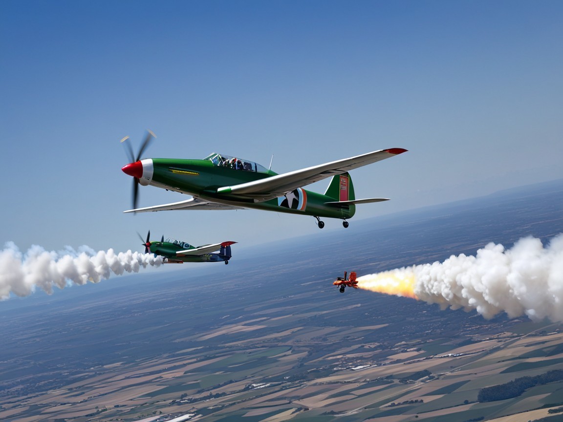 Aerial Display of Vintage Planes in Synchronized Maneuver