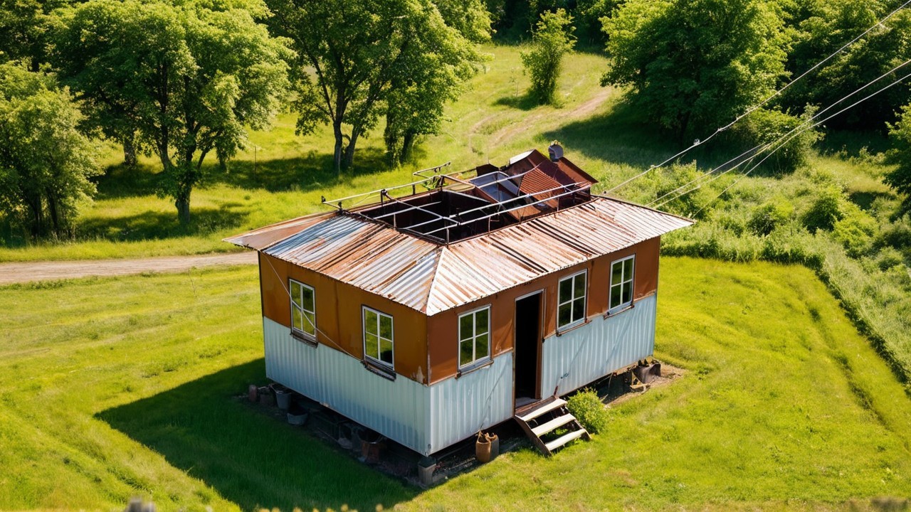 Aerial View of a Small Rectangular House with Garden