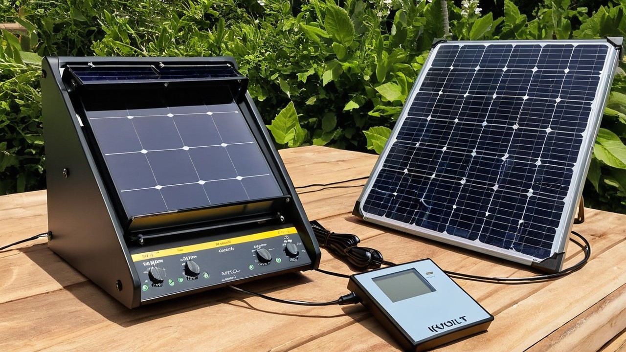 Solar Powered Devices on Wooden Table with Foliage