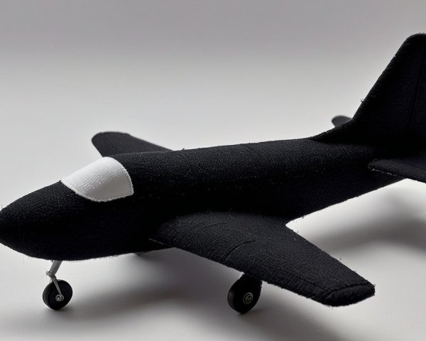 Fuzzy Black Toy Airplane with White Cockpit and Wheels