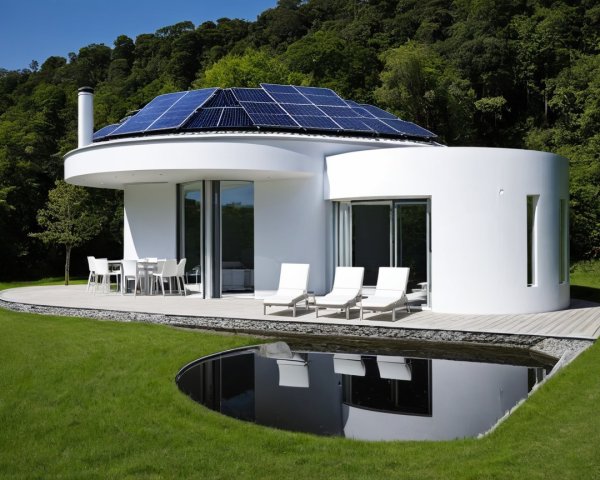 Modern Round White House with Solar Panels and Patio