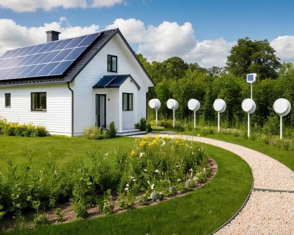 White House with Black Roof and Solar Panels