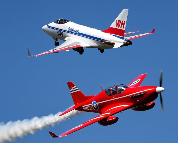 Aircraft in Clear Sky with Aerial Maneuvers and Trails