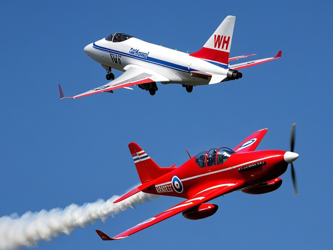 Aircraft in Clear Sky with Aerial Maneuvers and Trails