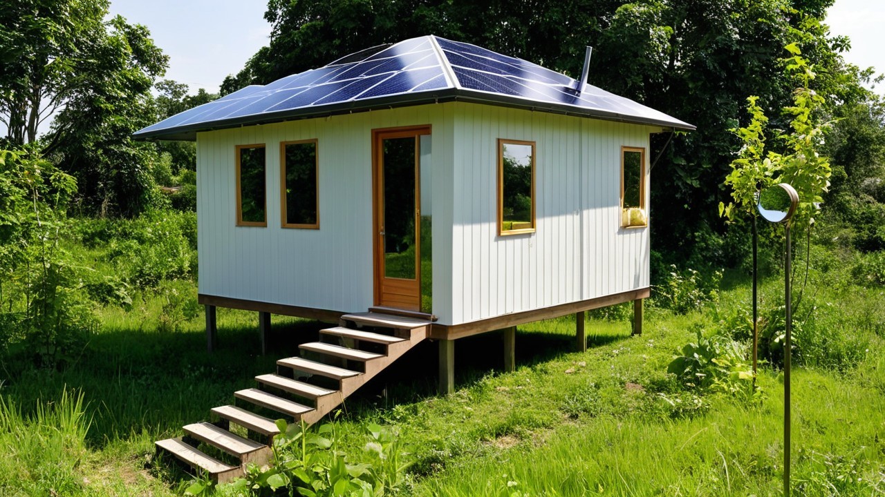Small White House on Stilts with Solar Panels