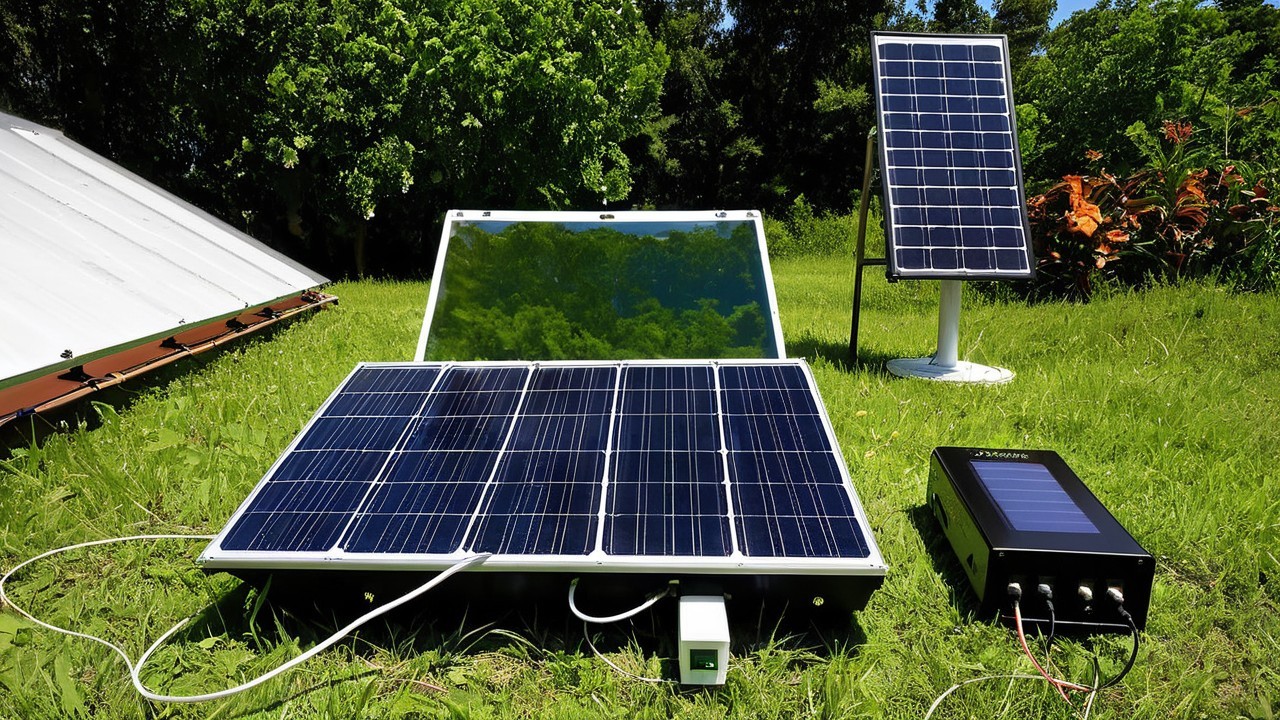 Three Portable Solar Panel Setups in Green Landscape