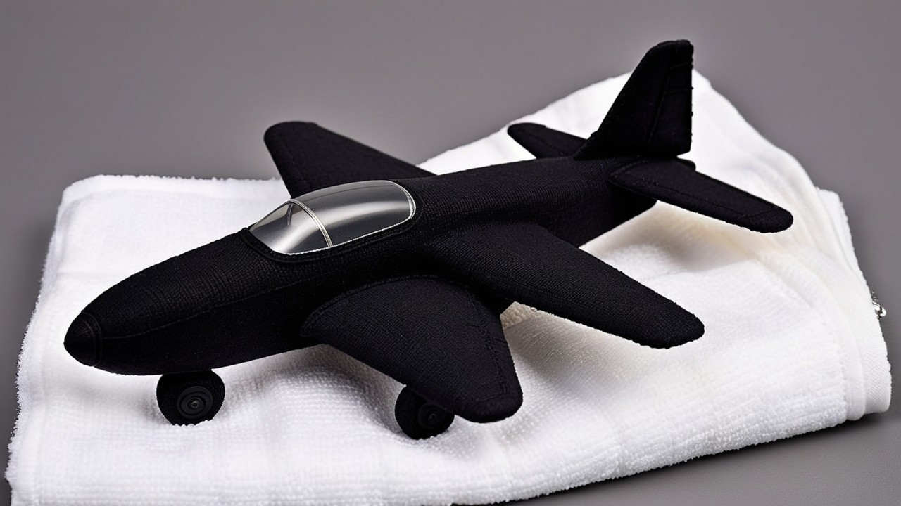 Black Fabric Toy Airplane Model on White Towel