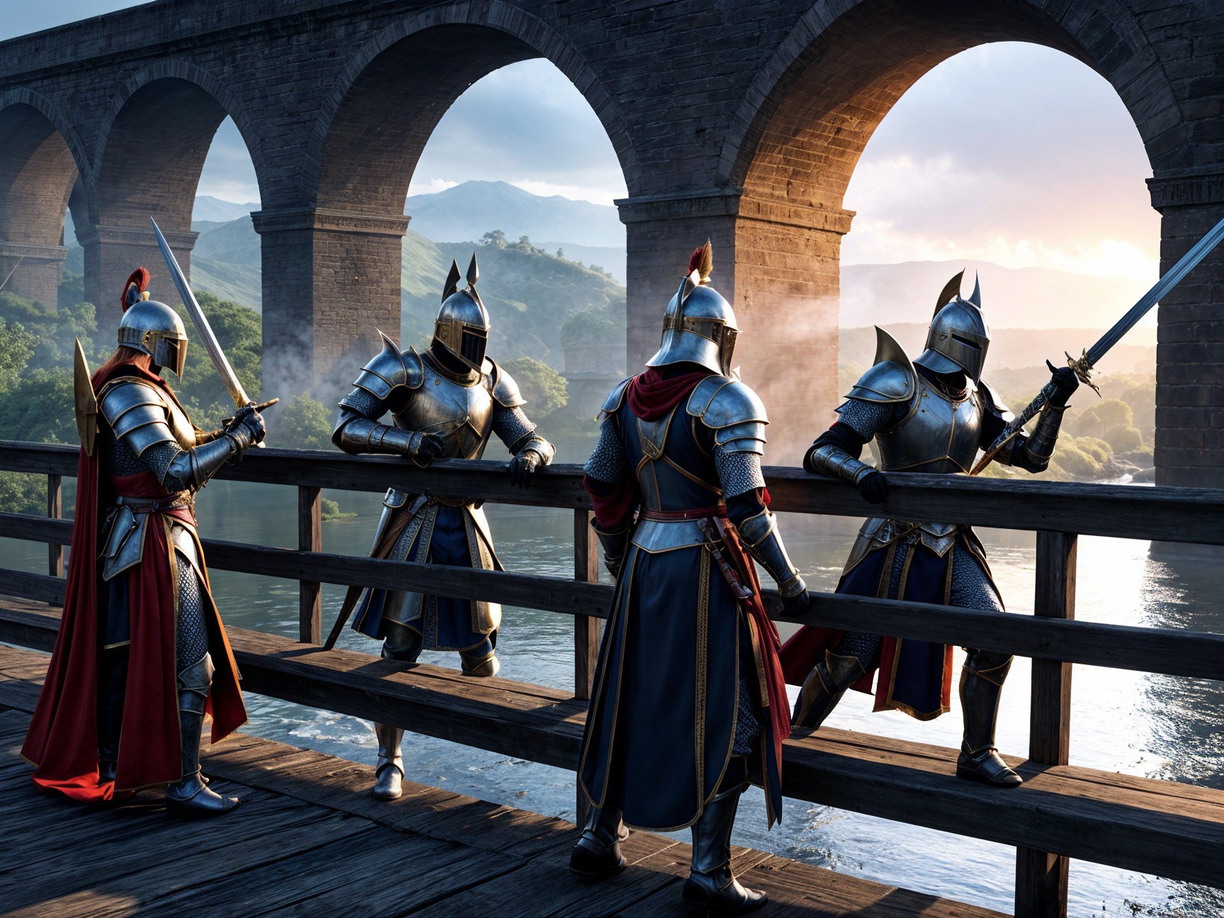 Armored Knights Discuss on Majestic Bridge Setting
