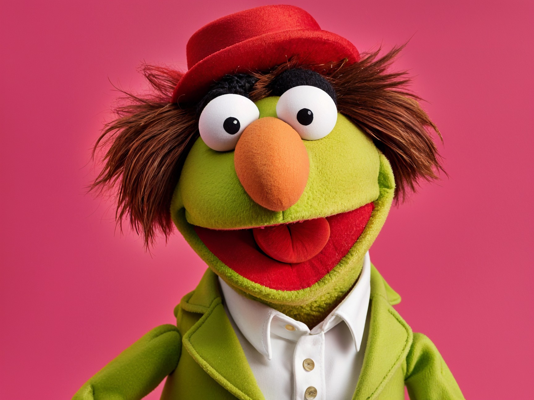 Vibrant Puppet with Green Skin and Cheerful Smile