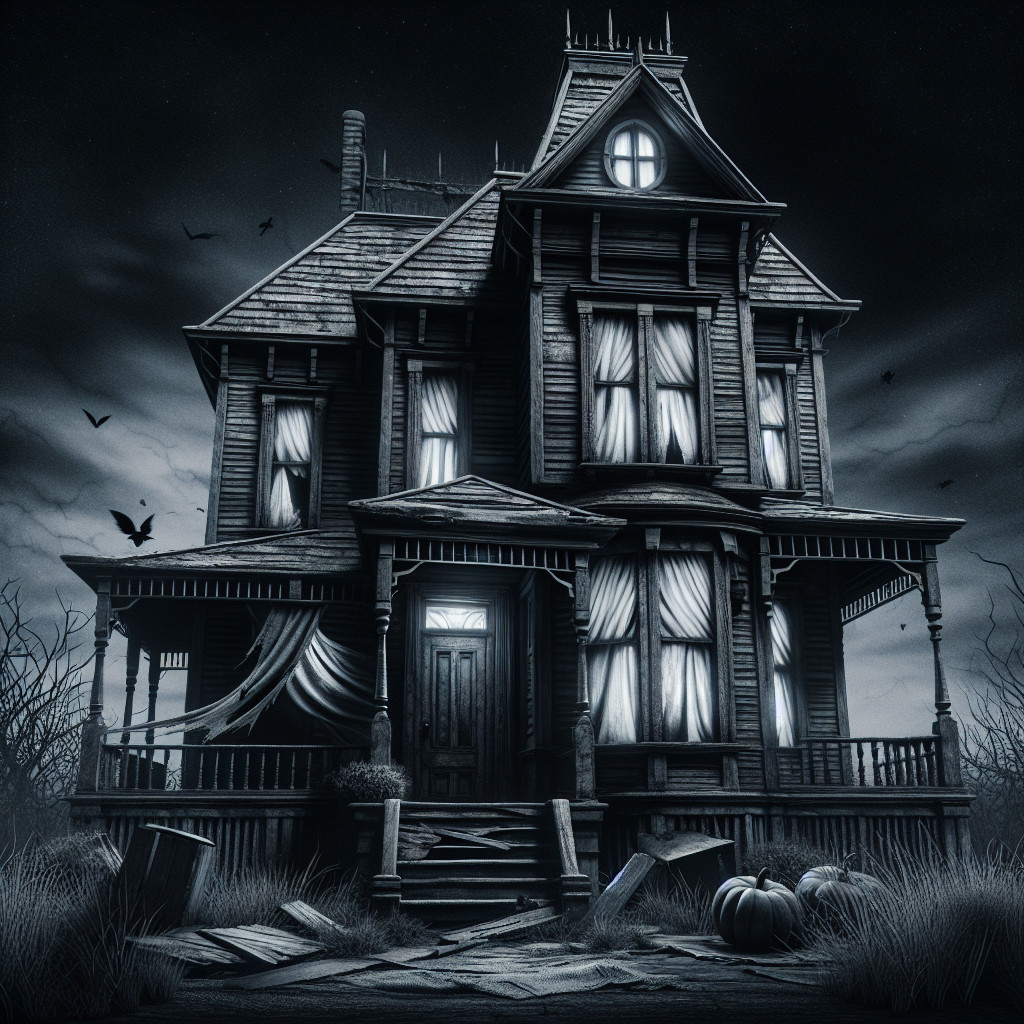 Dilapidated Victorian House Under Dark Sky