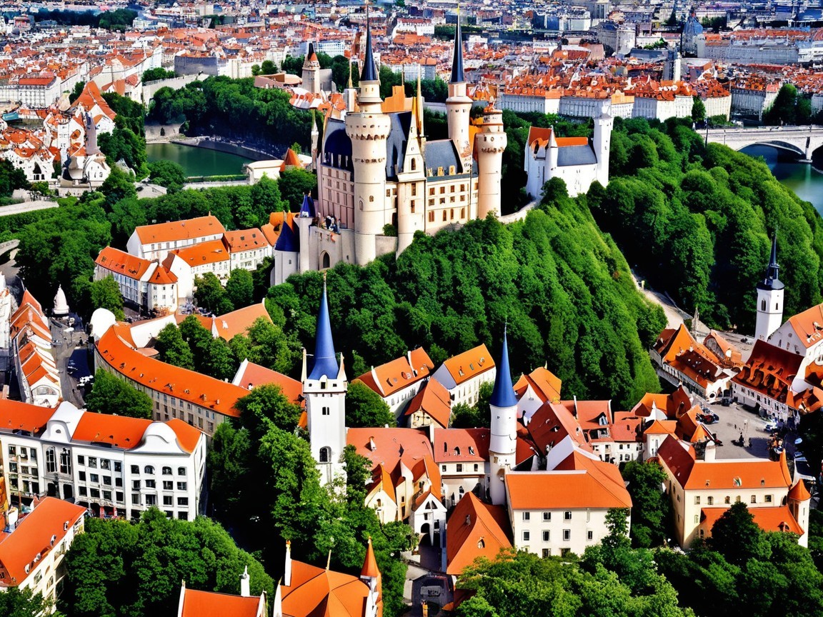 Majestic Castle on a Green Hill with Charming Town