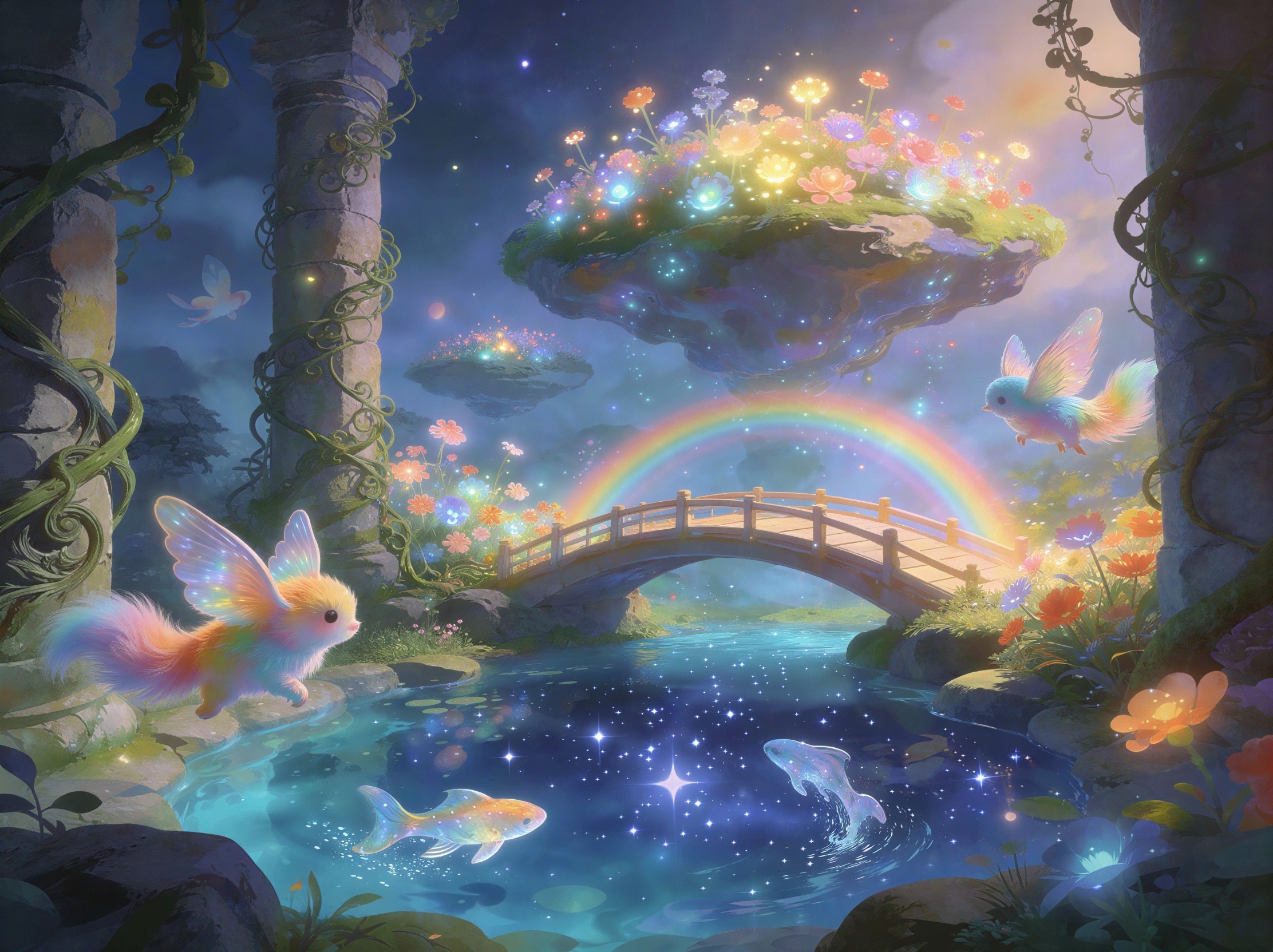 Fantasy Landscape with Rainbow and Magical River