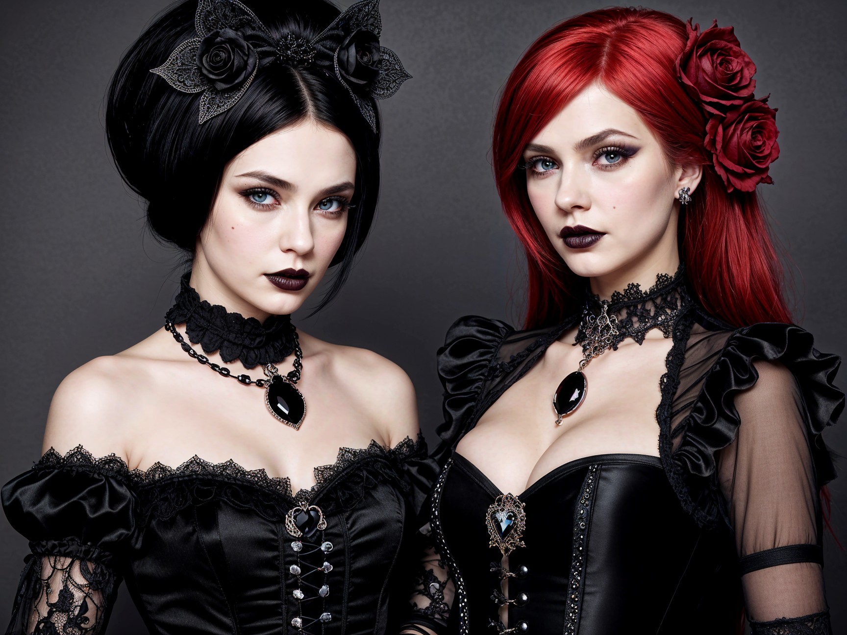Gothic Aesthetic: Two Women in Elegant Black Dresses
