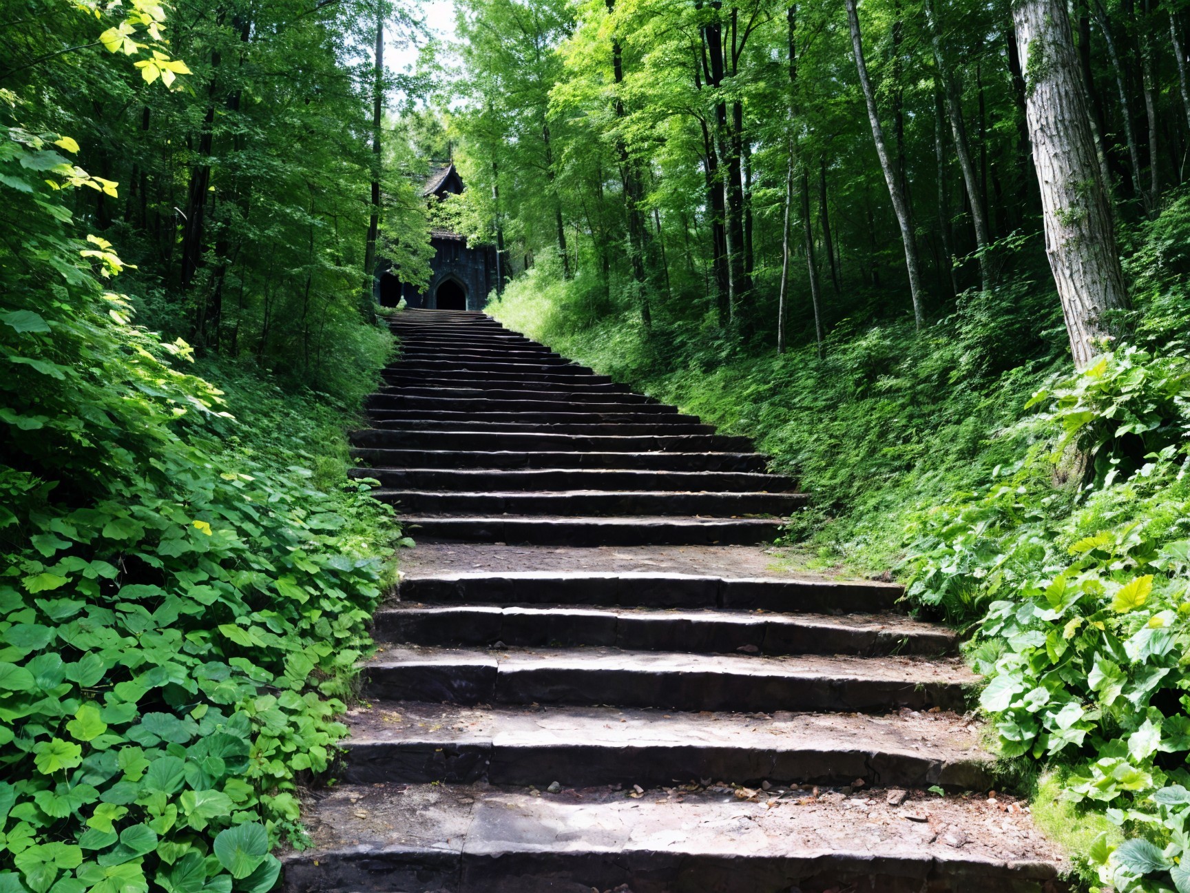 Winding Stone Staircase in a Lush Green Forest